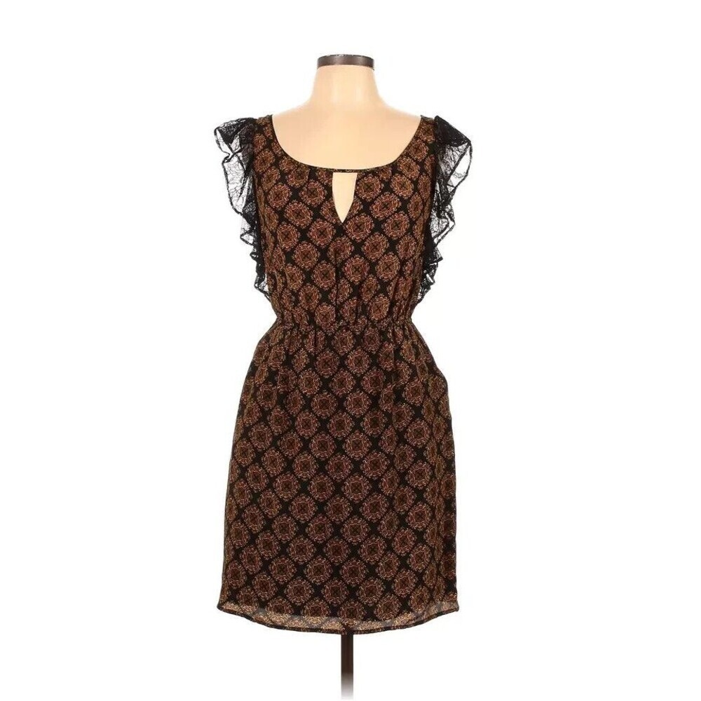 Wmn's Anthropologie MAPLE 100% Silk Medallion Dress with Black Lace Trim/Back XS